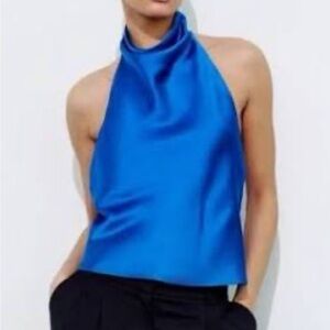 Blue satin zara halter top size small great condition